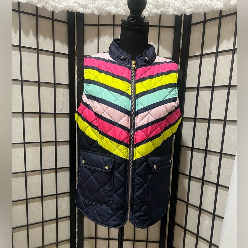 CROWN & IVY BLUE, PINK, YELLOW, STRIPE QUILTED PUFFER VEST. Y2K SIZE S
